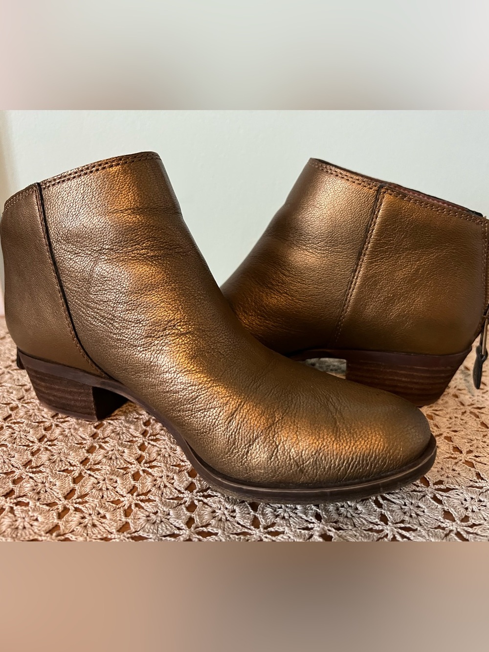 Lucky Brand Metallic Bronze Leather Ankle Booties